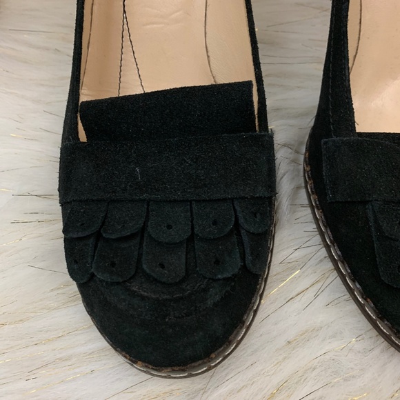 Kate Spade Suede Fringe Kiltie Heeled Loafer Black - Picture 3 of 7